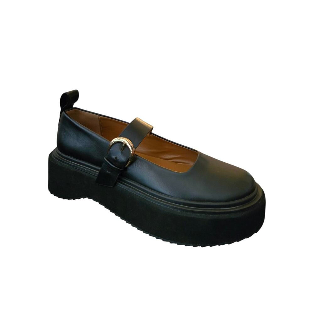 Edgy Dark Academia Chunky Platform Mary Jane Black 37/7 Buckle Soft Goth Zara